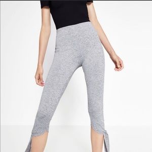 Zara Sport Tie Ankle Crop High Rise Ballerina Leggings Heathered Gray Sz Medium